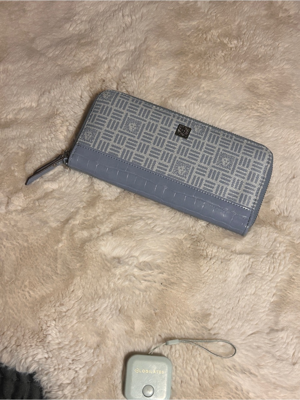 Anne Klein Light Blue Patterned Zip-Around Wallet